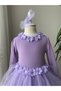 Long Sleeve Children's Evening Dress with Floral Tulle Skirt - 2