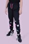 Girl's Black Sweatpants with Heart and Star Pattern Detail