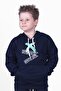 X Printed Kangaroo Pocket Hooded Boy's Navy Blue Sweatshirt - 3