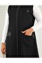 Women's Long Sleeveless Zippered Vest with Leather Pockets Ottoman Black - 4