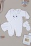 Twinkle Newborn Navy Blue Jumpsuit Set of 3 - Moon and Star Embroidered Plain Hat - 3