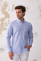 Giza Men's Blue-White Linen Look Cotton Slim Fit Slim Fit Buttoned Collar Striped Shirt - 7