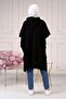 Women's Black Side Laced Hooded Thin Knitwear Poncho - 5