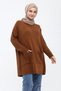 Women's Tan Double Pocket Hijab Long Hijab Knitwear Tunik 4305