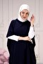 Women's Navy Blue Side Laced Hooded Thin Knitwear Poncho - 4