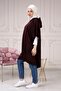 Women's Plum Side Laced Hooded Thin Knitwear Poncho - 3