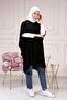 Women's Black Side Laced Hooded Thin Knitwear Poncho - 2