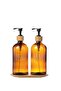2-Piece Glass Liquid Soap and Dish Detergent Bottle with Wooden Stand Soap Dispenser Amber 500 Ml - D/11 - 3