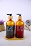 2-Piece Glass Liquid Soap and Dish Detergent Bottle with Wooden Stand Soap Dispenser Amber 500 Ml - D/11 - 2