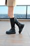 Women's Black Genuine Leather Boots with Stone Detail - 2