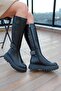 Women's Black Genuine Leather Boots with Stone Detail - 4