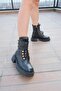 Women's Black Genuine Leather Boots with Accessory Detail - 7