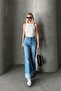 Women's Light Blue Patched High Waist Five Pocket Palazzo Jean Prm0886 - 3