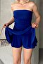 Women's Cobalt Blue Drape Detailed Mini Strapless Dress with Shorts Prm0861 - 2