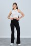 Women's Black Flexible Lycra High Waist Non-Showing Crepe Gathering Flared Leg Leggings Pants