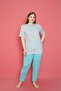 X-Dreamy Large Size Cotton Patterned Buttoned Collar Pajama Set - 2