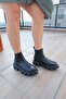 Women's Black Floater Genuine Leather Sole Detailed Boots - 7