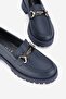 Women's Dark Blue Genuine Natural Leather 36-41 Size Buckle Loafer Shoes