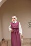 Belted Gold Buttoned Striped Hijab Dress - 3