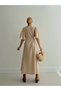 Women's Waist Rubber Detailed Neck Button Dress Stone Color - 3
