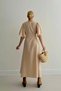 Women's Waist Rubber Detailed Neck Button Dress Stone Color - 6