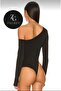 Women's emerald green silk jersey bodysuit with shoulder detail and finger cut - 2