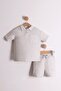 Boy's Shirt Collar Terry Fabric Stone Color T-Shirt - 2-Piece Set with Shorts