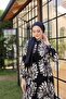 Women's Wind Rose Reactive Print High Collar Long Sleeve Hijab Dress Black - 2