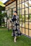 Women's Wind Rose Reactive Print High Collar Long Sleeve Hijab Dress Black - 7