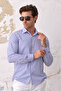 Men's Blue-White Regular Fit Cotton Long Sleeve Easy-Iron Shirt - 5