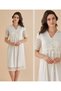 2040 Sleeves and Skirt with Lace Detail, Front Buttoned Cotton Luxury Maternity Nightgown and Dressing Gown Set - 3