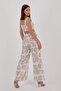 Beige Patterned Cropped top and pants set for summer. - 2