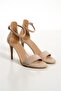 Women's Beige Suede Platform Heeled Shoes - 6
