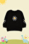 Siyah-1002 Kız Çocuk Mevsimlik-İnce Çiçek Desenli Örme Sweatshirt TKDAW25SW00001 - 2