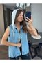 Women's Jean Vest - Blue, Gray, Hooded and Sweat Detail - 8