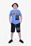 Boom Text Printed Capri Boy's Bottom-Top Blue Set - 5