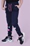 Girl's Navy Blue Sweatpants with Heart and Star Pattern Detail - 2