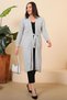 Hijab Cardigan Long Knitwear Women's V-Neck Gray with Cushion - 6