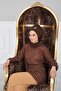 Low-Cut, Coverable Chiffon Ready-To-Wear Turban with Gold Accessories, Brown, Ht-11 - 4