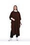 Women's Brown Buttoned Long Loose Winter Knitwear Poncho - 2