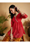 Spot Foil Print  Lace Trim Wrap Peplum Top - 3
