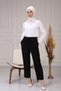 Black Women's Straight Leg Trousers with Elastic Waist Pockets
