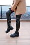 WOMEN'S BLACK GENUINE LEATHER STRETCH KNEE TOP BOOTS - 2