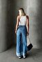 Women's Light Blue Patched High Waist Five Pocket Palazzo Jean Prm0886 - 5
