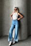 Women's Light Blue Patched High Waist Five Pocket Palazzo Jean Prm0886 - 4