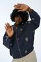 WOMEN'S 100% LINEN PATTERNED NAVY BLUE JACKET