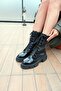 Women's Black Patent Leather Genuine Leather Boots - 5