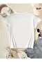 Women's Basic T-Shirt with Ribbon Print - 2