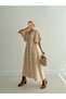 Women's Waist Rubber Detailed Neck Button Dress Stone Color - 2