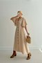 Women's Waist Rubber Detailed Neck Button Dress Stone Color - 5